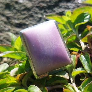 Lepidolite, Lavender, Sterling Silver 925, Rectangle cabochon, Statement Ring, Size L UK/AU, Adjustable, Peace, Harmony, Timeless Treasure.