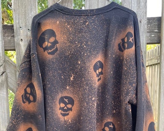 Halloween sweatshirt/ black Bleached sweatshirt / spooky summer/ skeleton sweatshirt / bleached sweatshirt Halloween