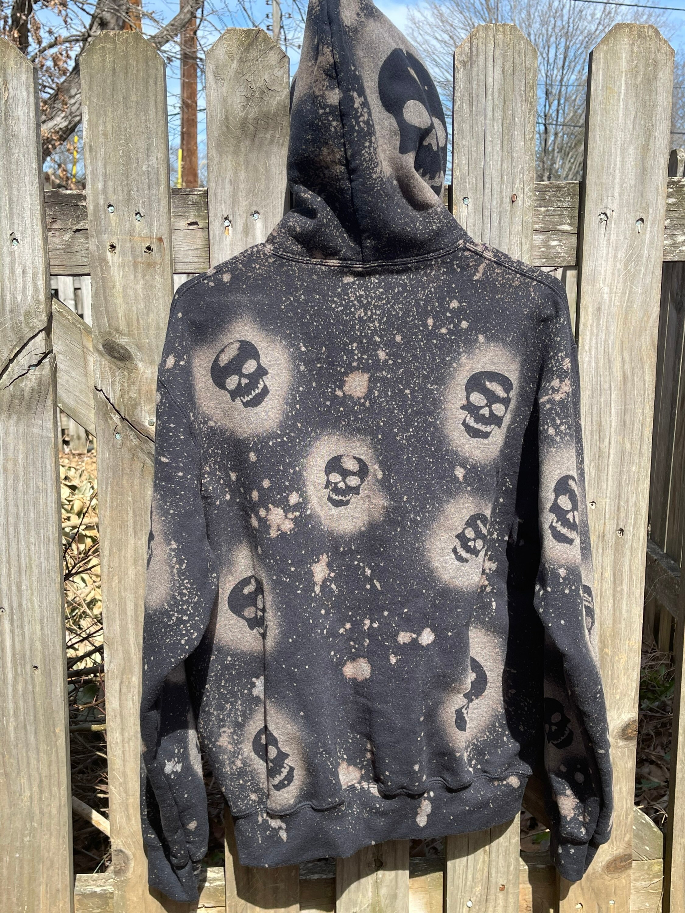 Skeleton Zip up Hoodie, Bleached Hoodie, Bleached Sweatshirt, Alt