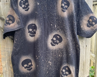 bleached skeleton t-shirt / black bleached shirt / bleached dye shirt / horror shirt / spooky season shirt