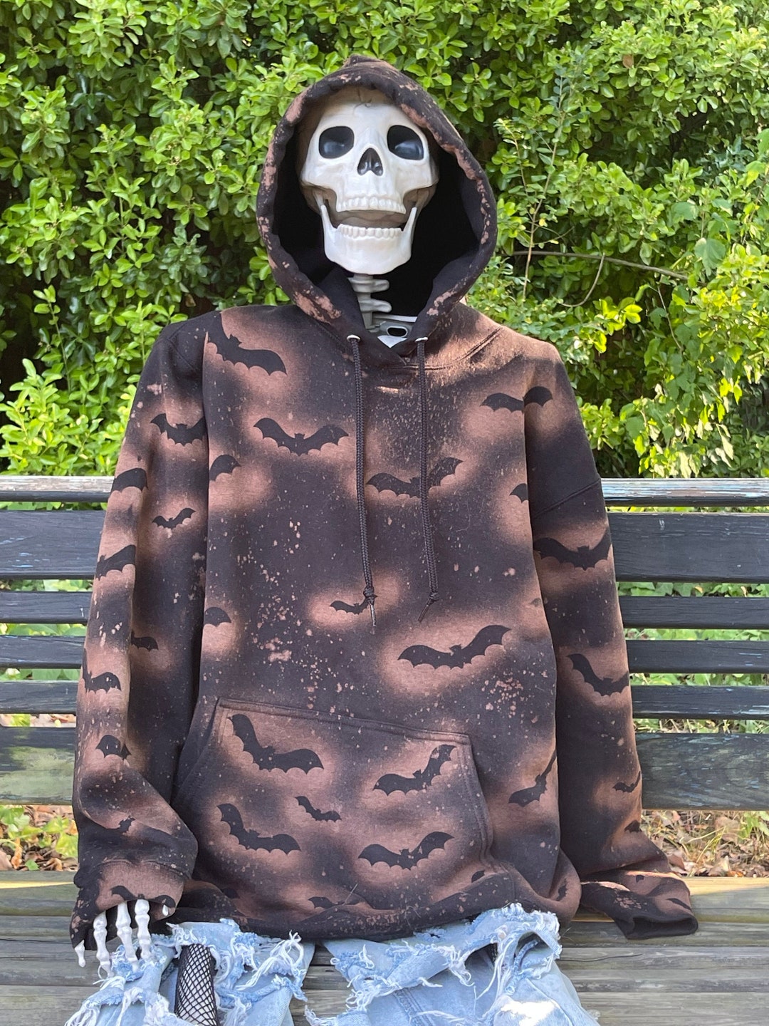 トップス STARTEAM Bleach Hoodies only 20 made Halloween Hoodie / Black Bleached Hoodie / Bat Lover Gift Bleached