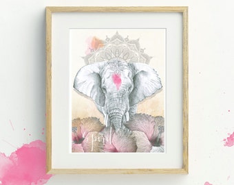 Bohemian Elephant Art Print, Indian Elephant Mandala Artwork, A3 Boho Home Decor