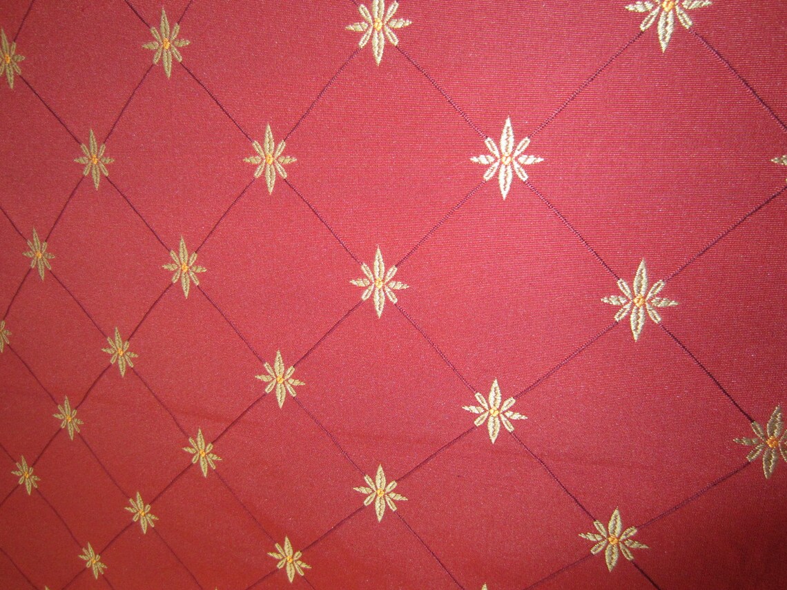Fabric Red Gold Upholstery Sturdy Heavy Weight Easy Clean Etsy