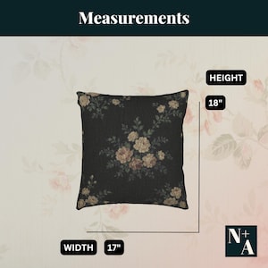 Pillow measurement guide showing 17-inch width and 18-inch height on floral background for size reference