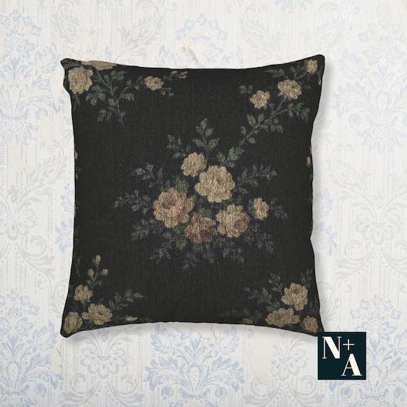 Vintage Floral Tapestry Pillow: Dark Academia Cottagecore Decor