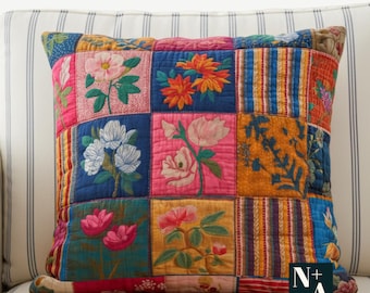 Vintage quiltkussen 18 x 18: sierkussen met patchwork als woondecoratie en cadeau