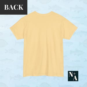 Back view of Cape Cod coastal tee in soft yellow showing plain backside and classic unisex fit
