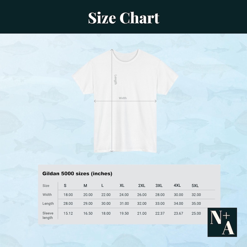 Size guide for Cape Cod vintage tee using Gildan 5000 measurements for unisex fit and accurate ordering