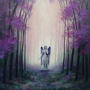 Original Angel Painting on Canvas: Forest Wall Art (16&quot;X20&quot;)