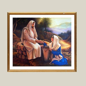 Art print on paper, Samaritan, Woman of the Well, Jesus, Religious Art, Jesus at the Well, Jesus Drinking Water