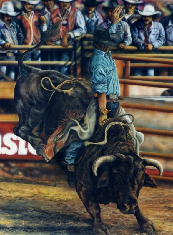 Bull Rider, Fine Art Giclee Reproduction, Original Oil Painting, Western Art,  Rodeo Art, Glenda Okiev - Etsy Australia