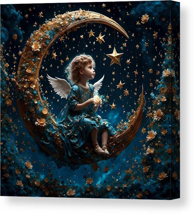 Fine Art Printed on Canvas, Beautiful Little Angel Holding a