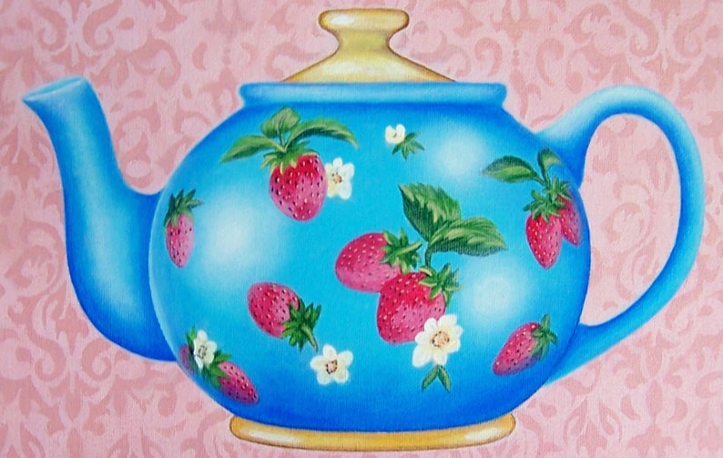 Little Teapot Original Painting Acrylic Canvas Kitchen Etsy