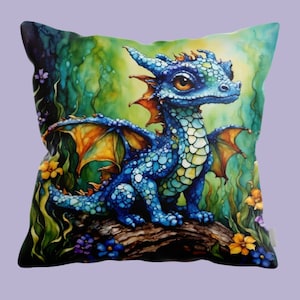 Pillow for a kids room, adorable dragon throw pillow, cute childs gift