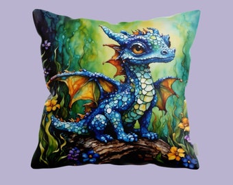 Baby Dragon Throw Pillow, Kids Room Decor