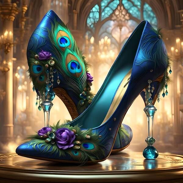 Art Print on Canvas, Teal High Heel Stilettos, Teal Peacock
