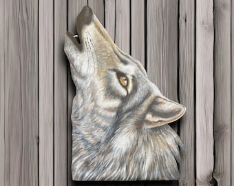 Hand-Painted Wolf Portrait: Acrylic Painting on Reclaimed Wood