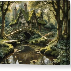 Print on canvas, Cottage in the Forest, lily pond