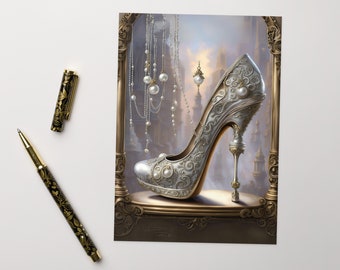 Greeting card, fancy high heel, elegant steampunk stiletto