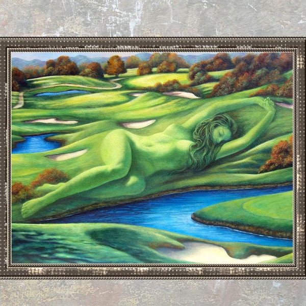 Golf Wall Art, Golf Green, Golf Painting, Goddess of the Greens, Print on Paper, Golf Landscape