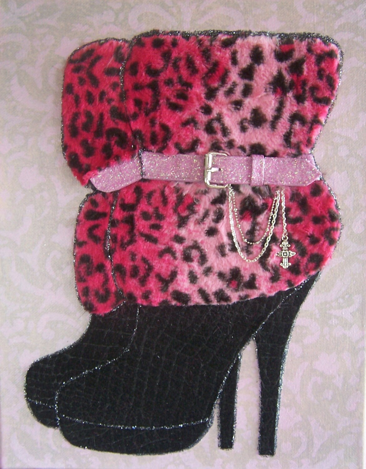 Pink Leopard Boot Collage Shoe Wall Art Etsy