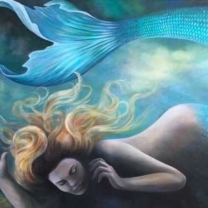 Mermaid Canvas Art Print: Giclee Reproduction of Original Acrylic Painting