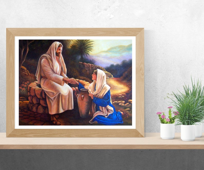 Art print on paper samaritan woman of the well jesus religious art