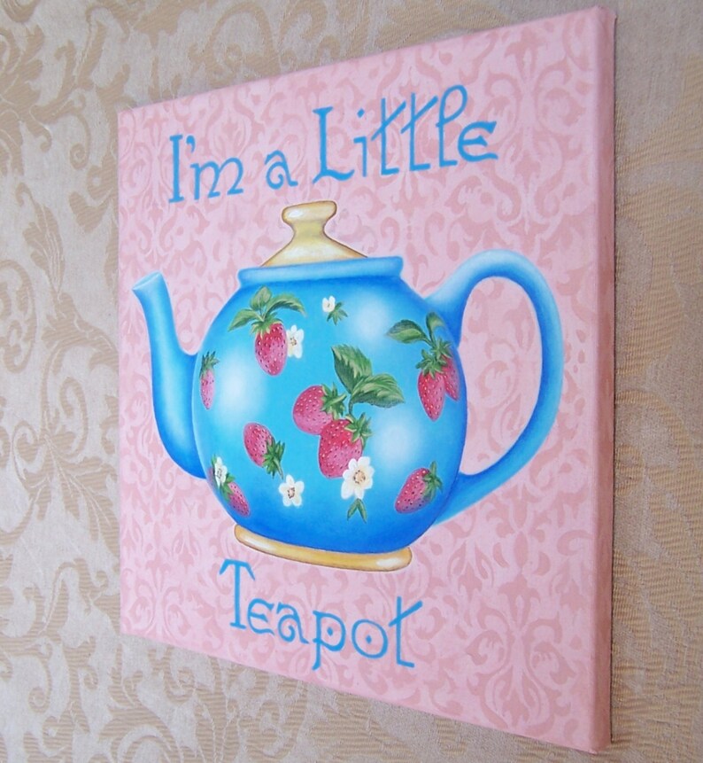 Little Teapot Original Painting Acrylic Canvas Kitchen Etsy