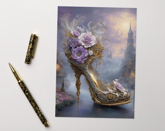 Greeting card, classy steampunk stiletto high heel