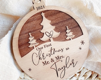 Personalized Our First Christmas Ornament 2023-  Mr and Mrs Ornament - Handmade Couples Ornament - Just Married Ornament - Newlywed Ornament