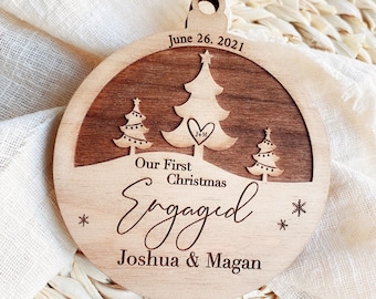 Personalized Our First Christmas Engaged Ornament - 2023 Engagement Ornament - Gift For Couple - Engagement Gift - Wood Engaged Ornament