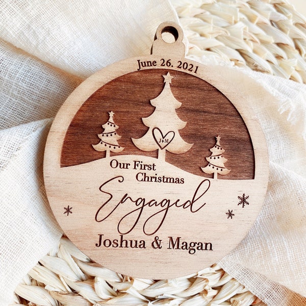 Personalized Our First Christmas Engaged Ornament - 2023 Engagement Ornament - Gift For Couple - Engagement Gift - Wood Engaged Ornament