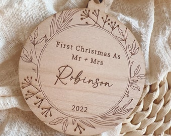 Just Married Ornament - Personalized Our First Christmas Ornament 2023-  Mr and Mrs Ornament - Handmade Couples Ornament - Newlywed Ornament