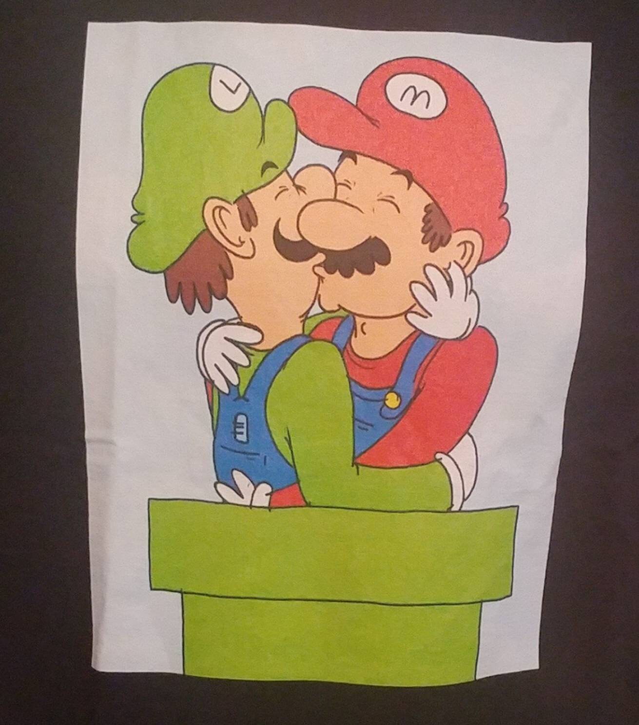 Mario and Luigi Kissing Gay Nintendo Full Color Black Tshirt Etsy