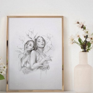 And There Were Lilies Art Print Wall Art Kitchen/Home Decor Gift Ideas Aesthetic Art Surreal Art Feminine Art Pencil Drawing image 1