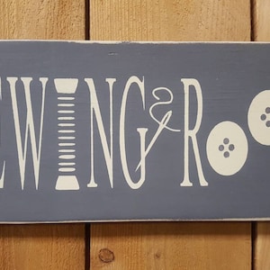 Sewing Room distressed wooden sign