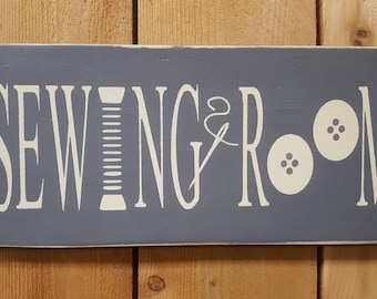 Sewing Room distressed wooden sign