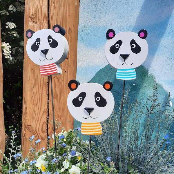 SALE Panda, knuddeliger und niedlicher Tierkopf, handbemaltes Unikat aus Fichtenholz, Geschenkidee für Haus und Garten von Freudenbaum,
