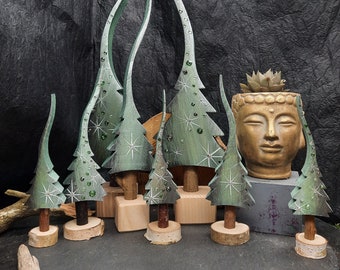 Buddha sage joy tree with star and star course, a glittering fir tree, hand-painted Christmas tree, made of wood in 4 sizes