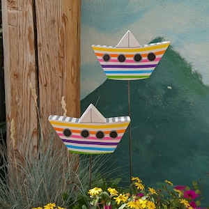 Ship rainbow with stripes and portholes, unique pieces made of wood, plug for home & garden, boat, maritime from Freudenbaum