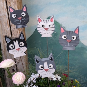 funny cat/tomcat, white-grey-black animal head, unique pieces made of spruce wood, plug for home & garden, gift idea from Freudenbaum, Felidae