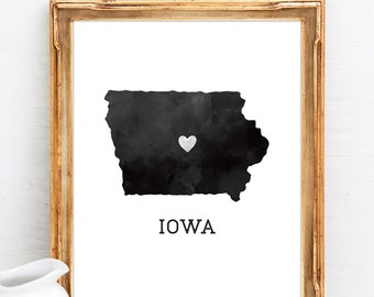 IOWA in My Heart | State Art Print USA Watercolor Wall Art | Personalize