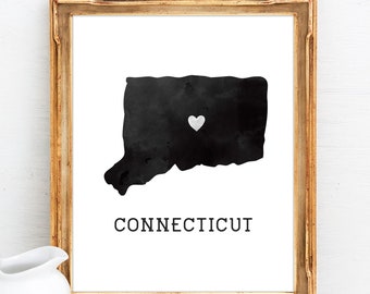 CONNECTICUT in My Heart | State Art Print USA Watercolor Wall Art | Personalize