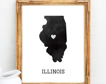 ILLINOIS in My Heart | State Art Print USA Watercolor Wall Art | Personalize