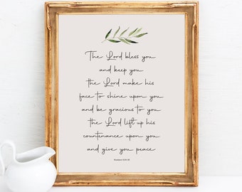 Numbers 6 | Blessing Scripture Art Print Family Wedding Blessing Wall Art Print Gift for Her Family Gift New Home Gift