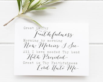 Great Is Thy Faithfulness Christian Hymn Christian Song Wall Art Print Inspirational Sign Script Lettering Neutral