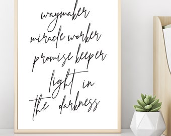 Waymaker Miracle Worker Promise Keeper Wall Art Print Neutral Art Gift for Her Inspirational Gift Christian Gift Spring Wall Decor