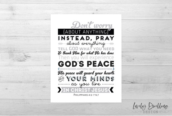 Bible Verse Quote Dont Worry About Anything Philippians 46 7 Nlt Black Gray Subway Style Inspirational Sign Christian Gift