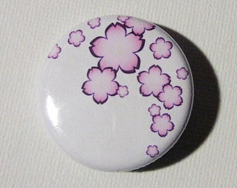 Pinback Button - Sakura in pink & purple on white
