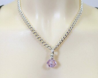 BJD Necklace - 1/4, 1/3 size - Violet Swarovski and Silver Curb Chain